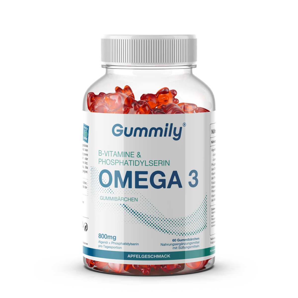 Omega-3 & B Vitamine Gummis mit Algenöl & Phosphatidylserin – Apfel