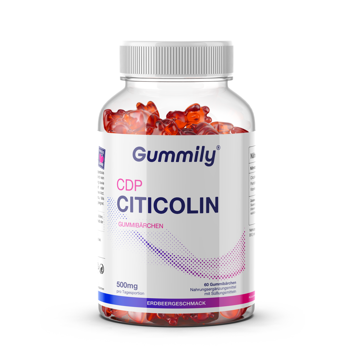 Citicolin (CDP-Cholin) Gummibärchen mit Vitamin B5 & B12 – Erdbeere