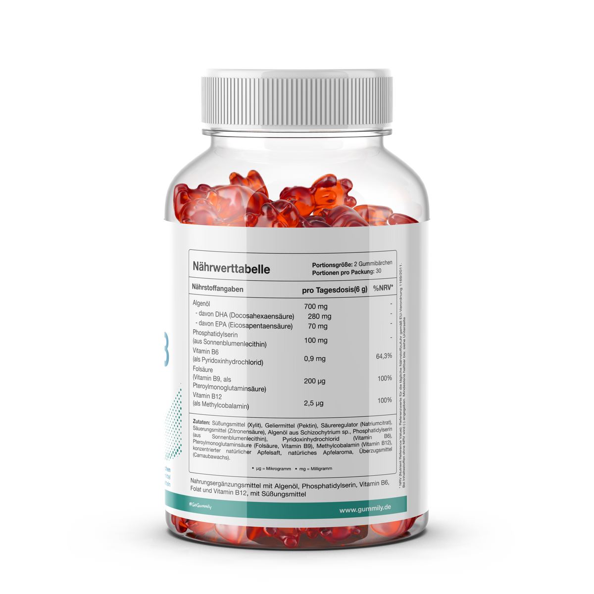 Omega-3 & B Vitamine Gummis mit Algenöl & Phosphatidylserin – Apfel