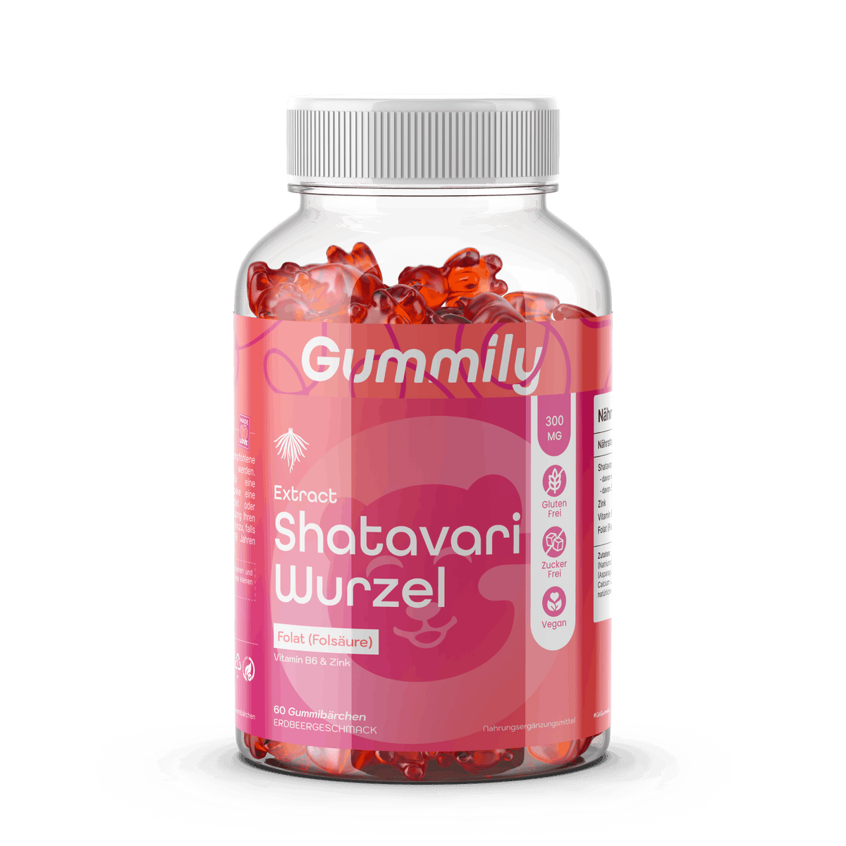 Shatavari Complex Gummies 300 mg with B6, Zinc & Folate – Strawberry