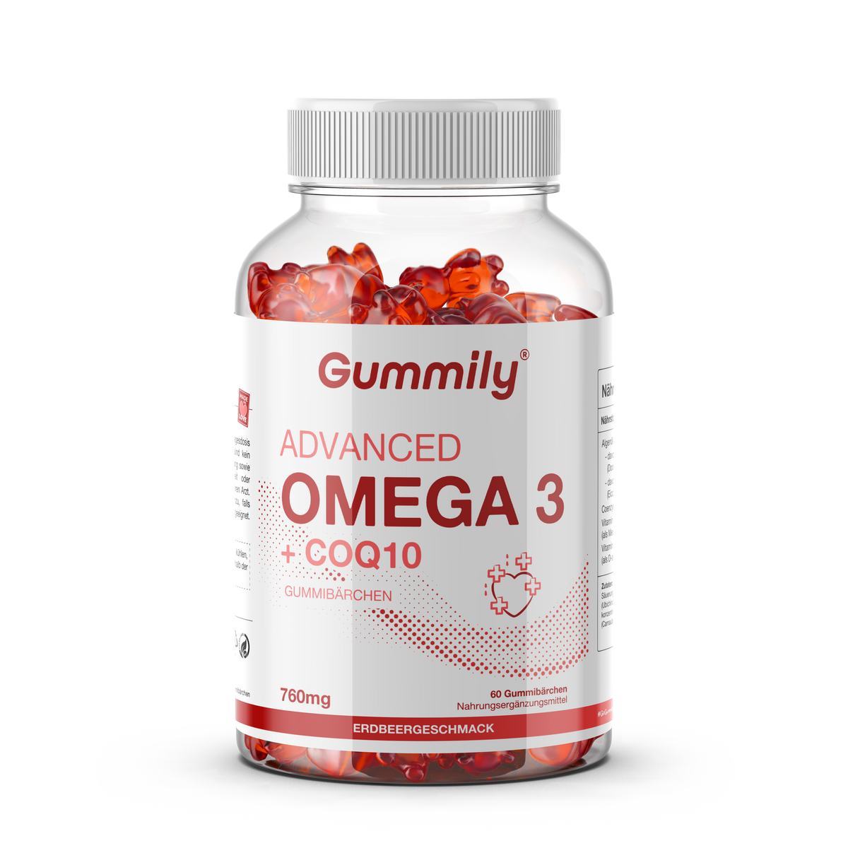 Omega-3 & CoQ10 Gummibärchen mit Algenöl, Vitamin K2 & E – Erdbeere