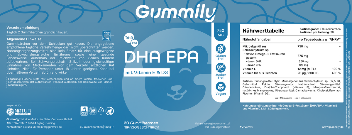 DHA-EPA-Gummibärchen mit Vitamin E & D3