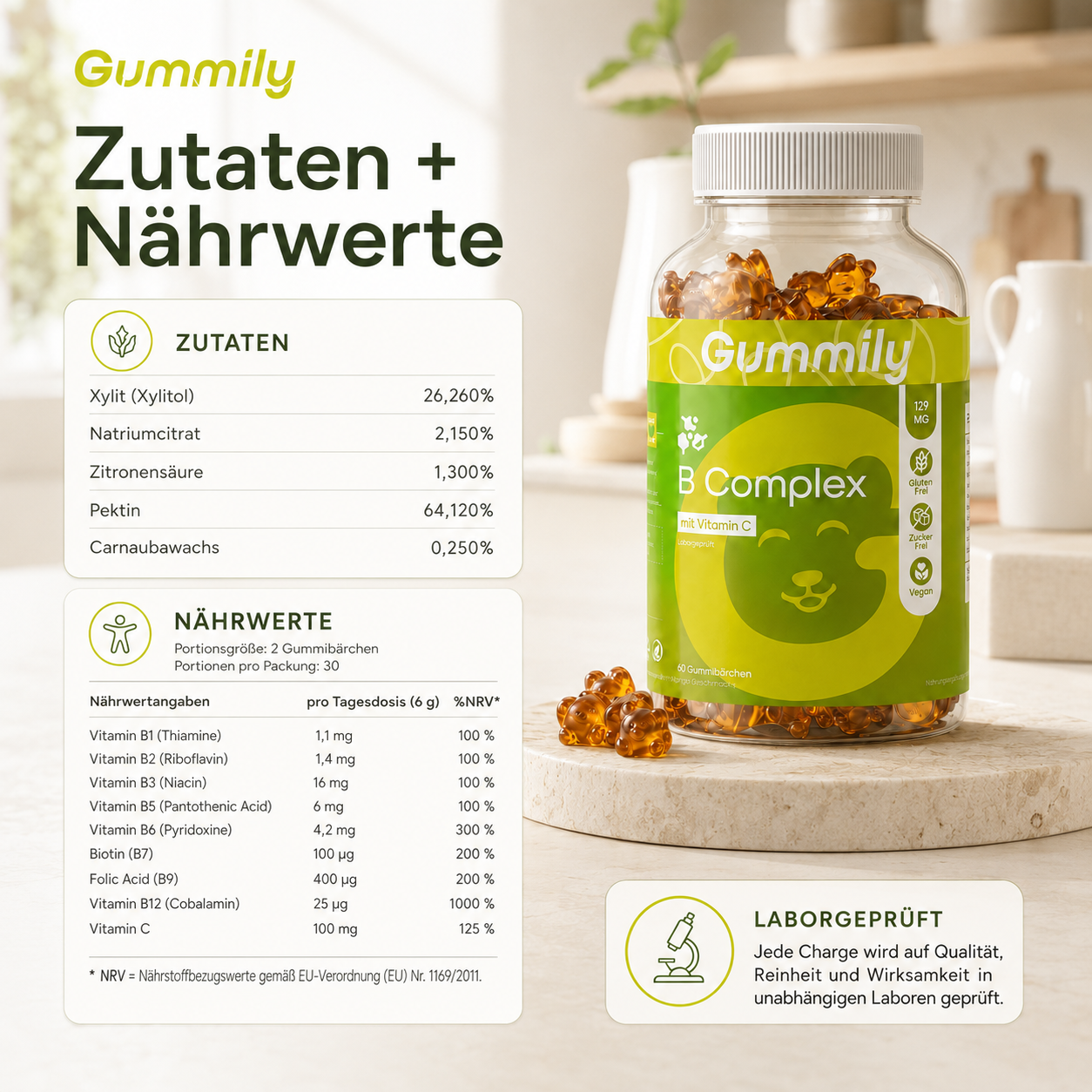 B-Complex Vitamin Gummies with Vitamin C | Mango Flavor Gummy Supplement - Eco-Friendly Brand Packaging View
