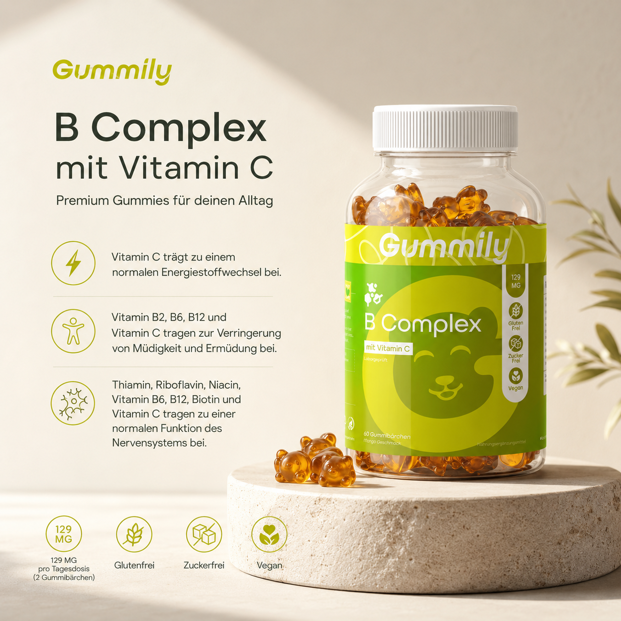 B-Complex Vitamin Gummies with Vitamin C | Mango Flavor Nutritional Facts Label - Ingredients & Supplement Breakdown