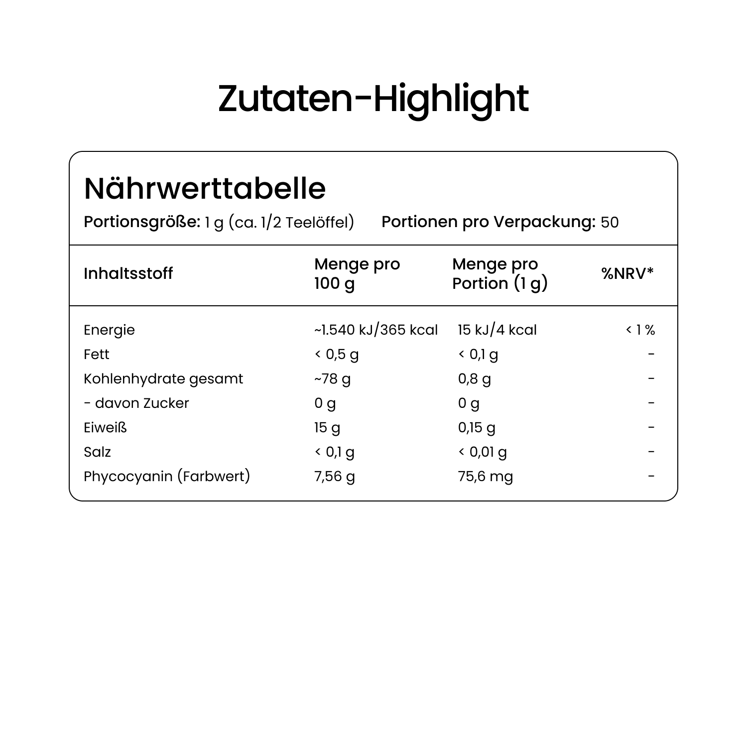 Blau Spirulina Pulver - 100 % Spirulina-Extrakt (Arthrospira platensis)