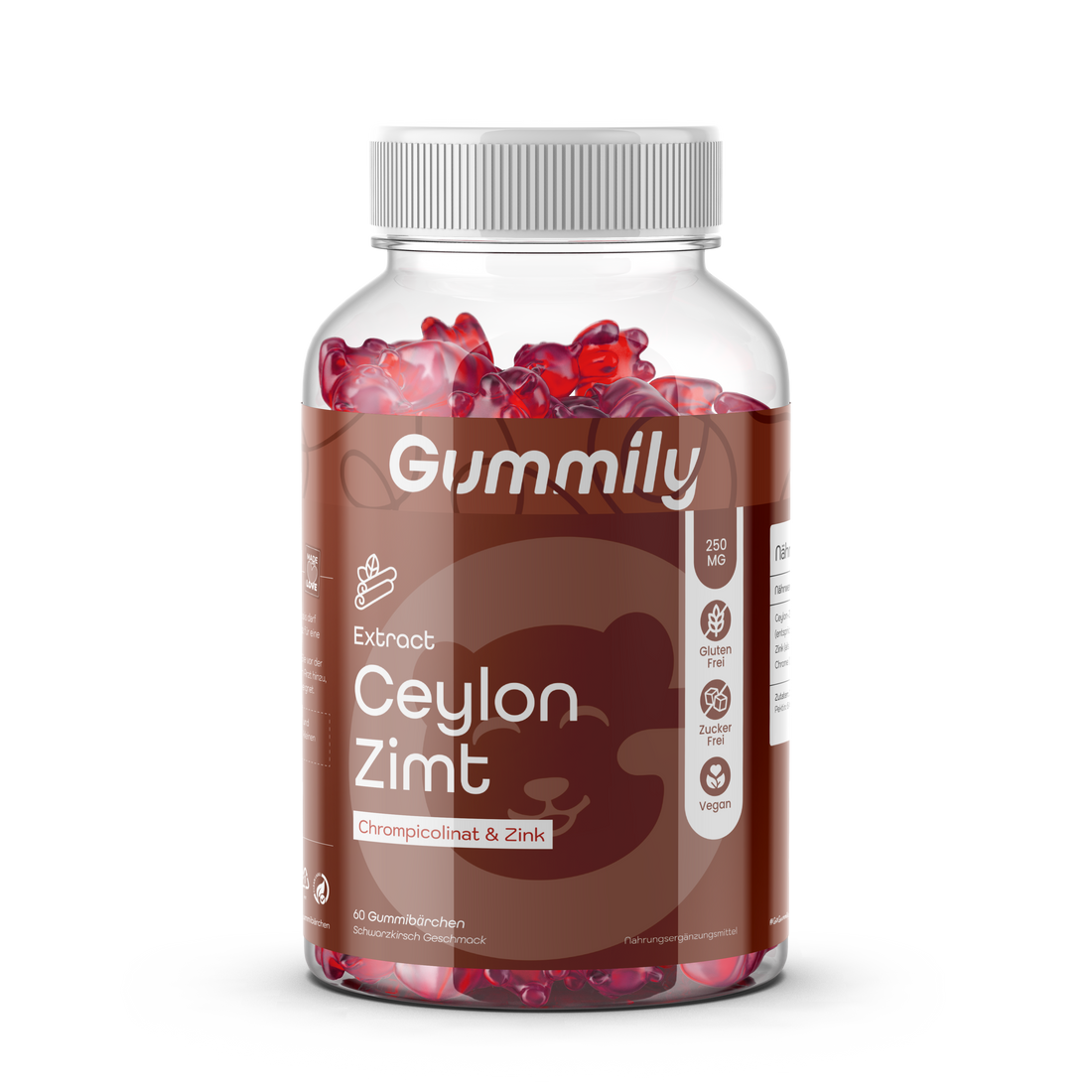 Ceylon Cinnamon Gummies with Chromium & Zinc Premium Supplement Bottle - Clean Front Product View