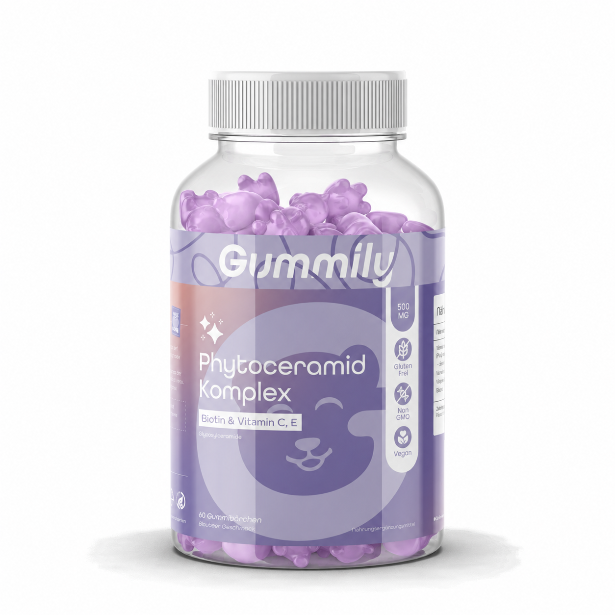 Phytoceramides Complex Gummies with Vitamin C & Biotin Premium Supplement Bottle - Clean Front Product View