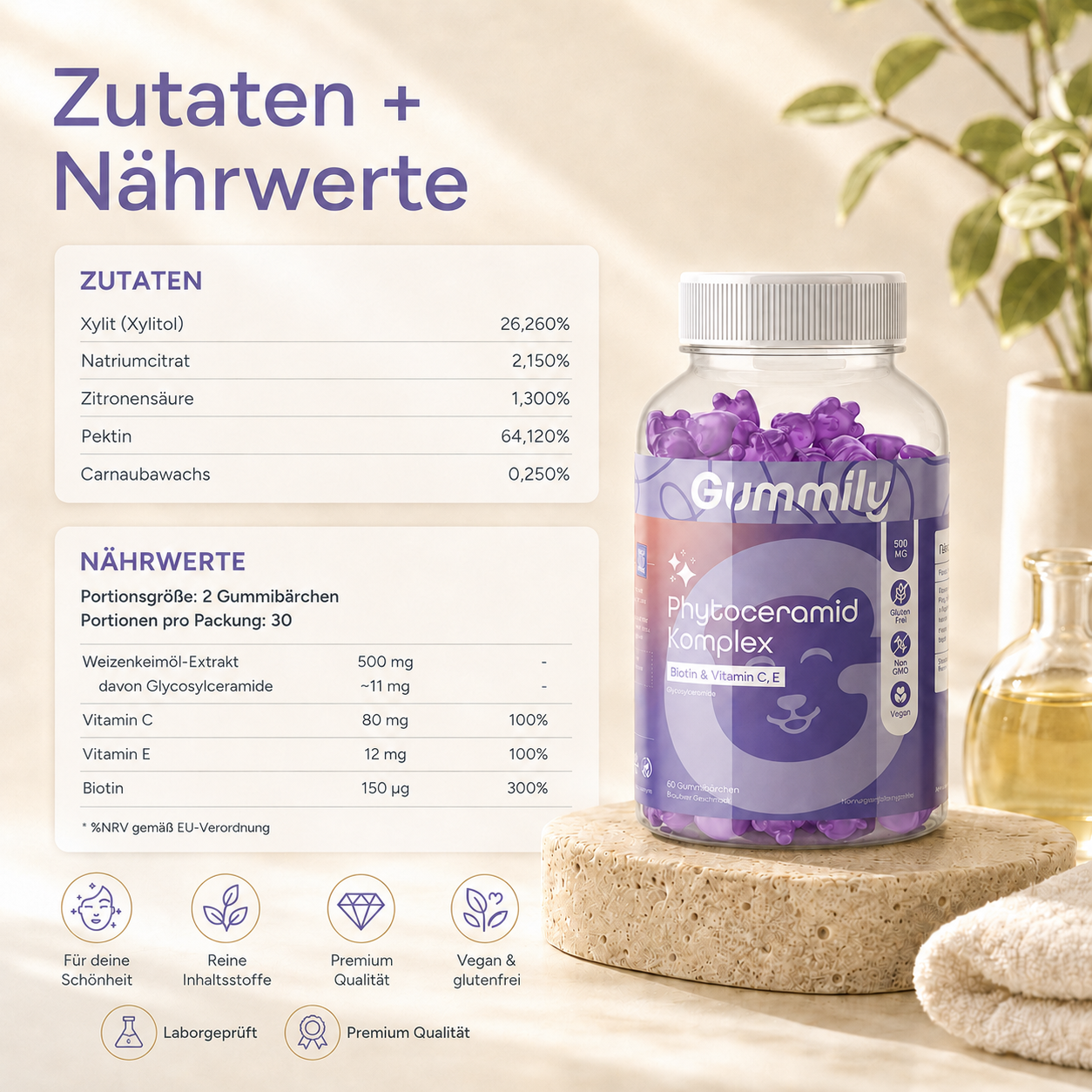 Phytoceramides Complex Gummies with Vitamin C & Biotin Gummy Supplement - Eco-Friendly Brand Packaging View