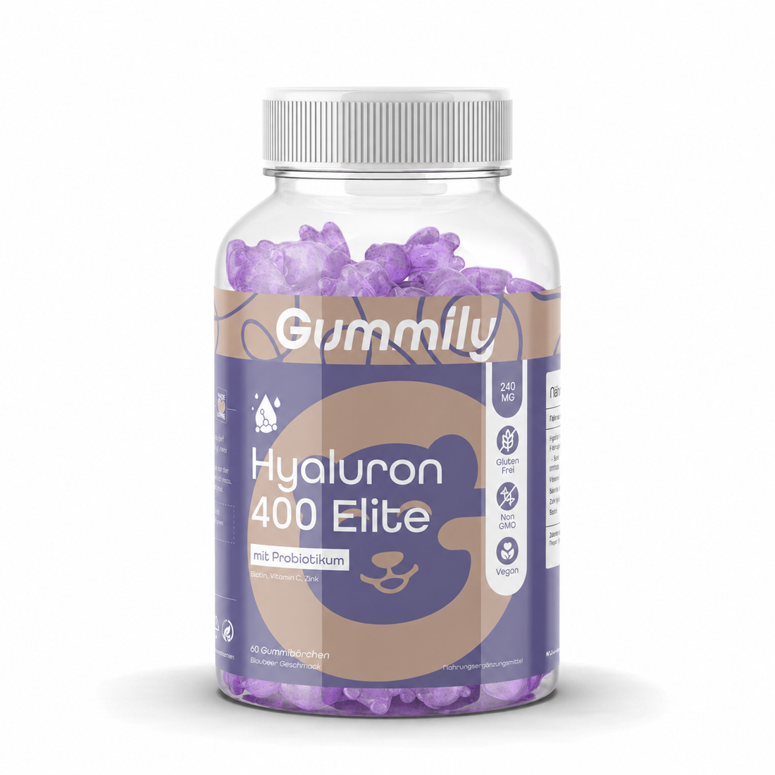 Hyaluron 400 Elite Gummies Premium Supplement Bottle - Clean Front Product View