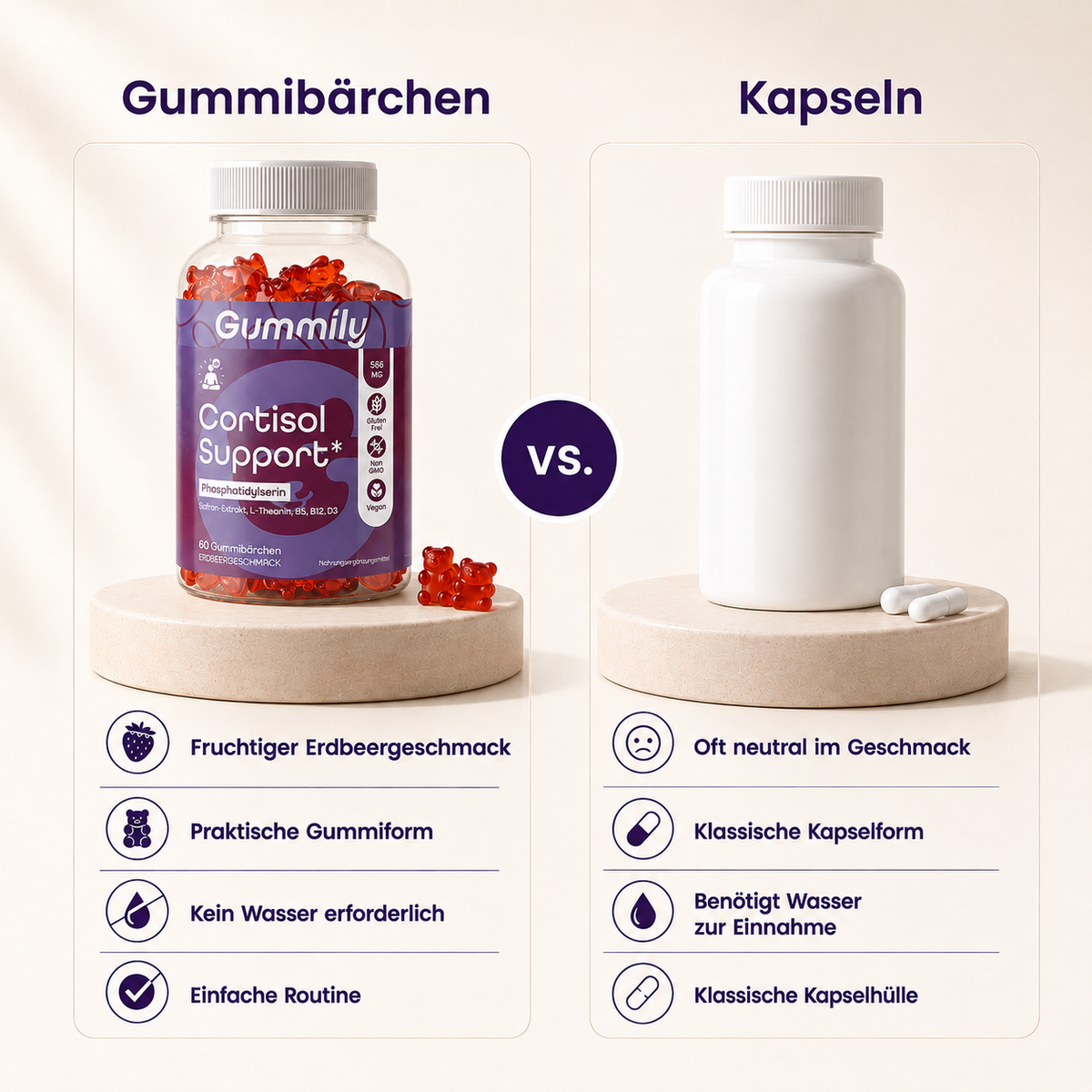 Phosphatidylserin & L-Theanin Gummibärchen mit B5, B12 & Zink – Erdbeere