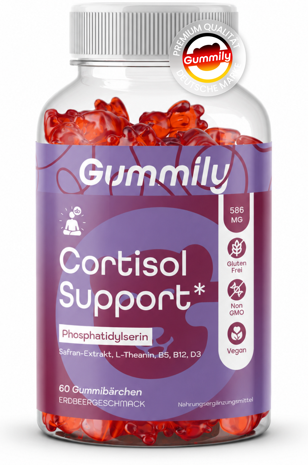 Phosphatidylserin & L-Theanin Gummibärchen mit B5, B12 & Zink – Erdbeere