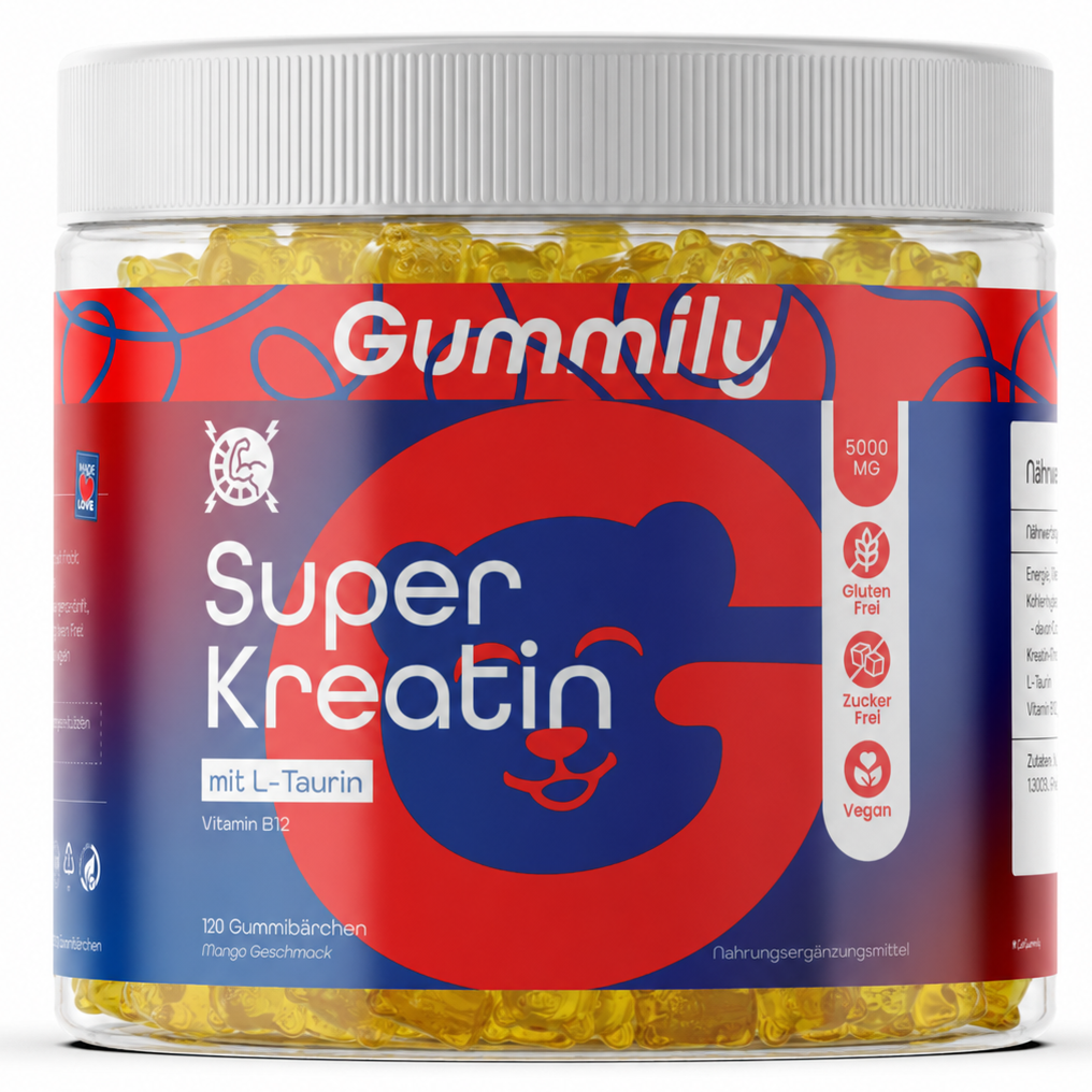 Super Creatine Gummies 5000mg with Vitamin B12 Premium Supplement Bottle - Clean Front Product View
