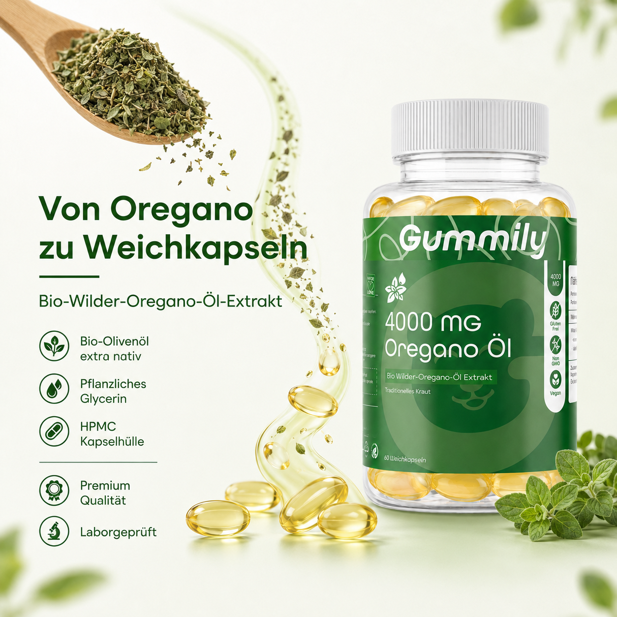 Organic Wild Oregano Oil 65:1 Extract Nutritional Facts Label - Ingredients & Supplement Breakdown