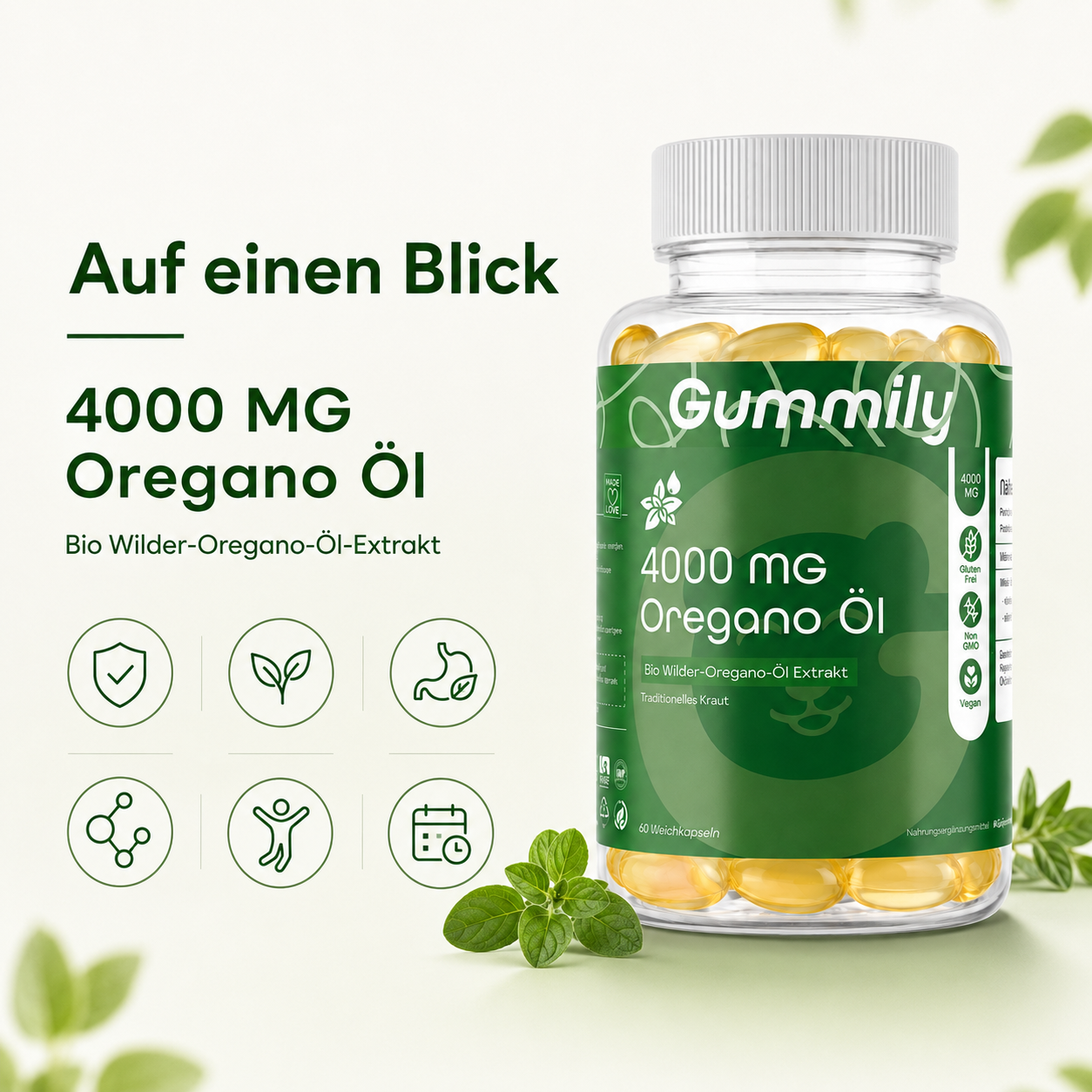 Organic Wild Oregano Oil 65:1 Extract Gummy Soft Chews - Dietary Supplement Close-Up