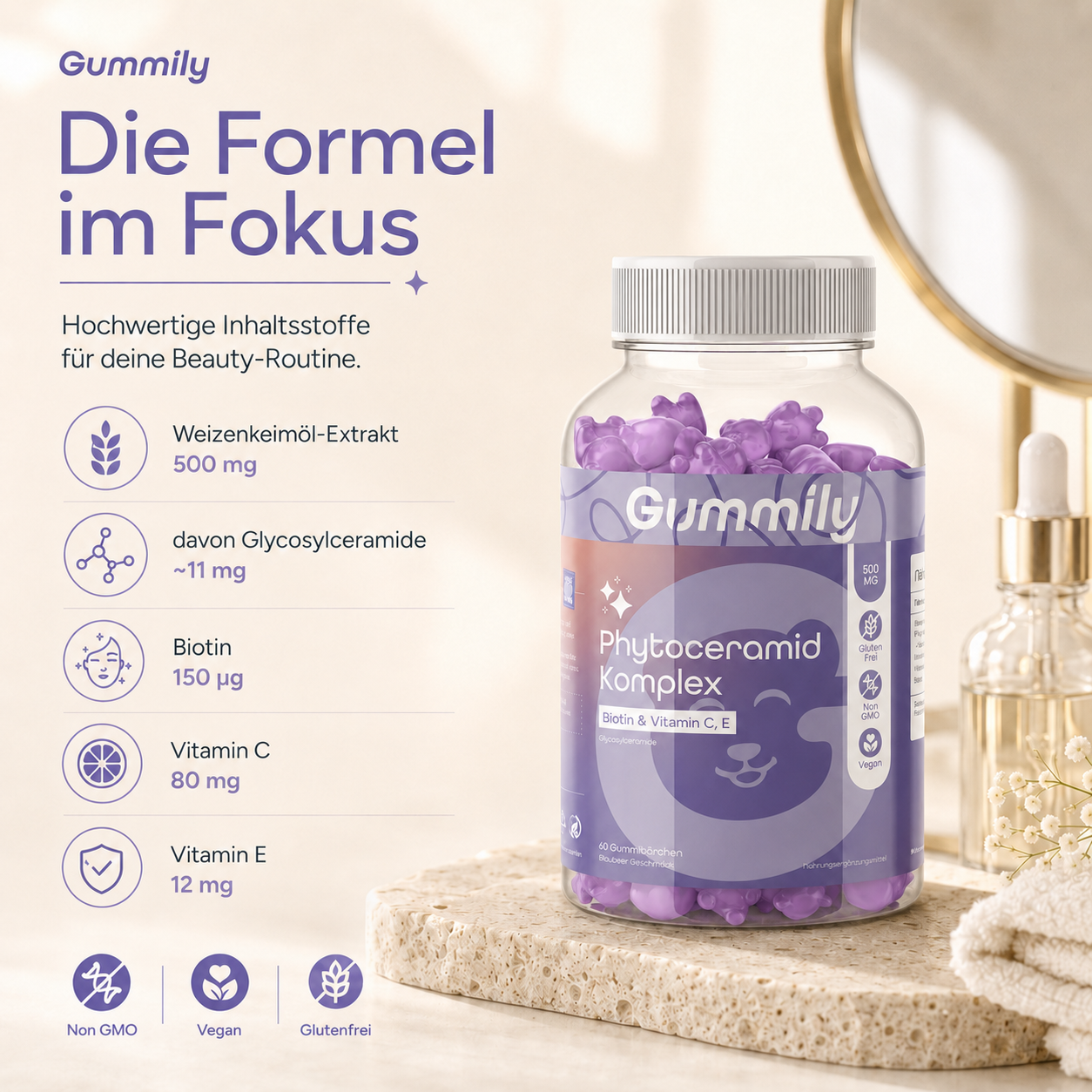 Phytoceramides Complex Gummies with Vitamin C & Biotin Lifestyle View - Quality Plant Based Daily Nutrition