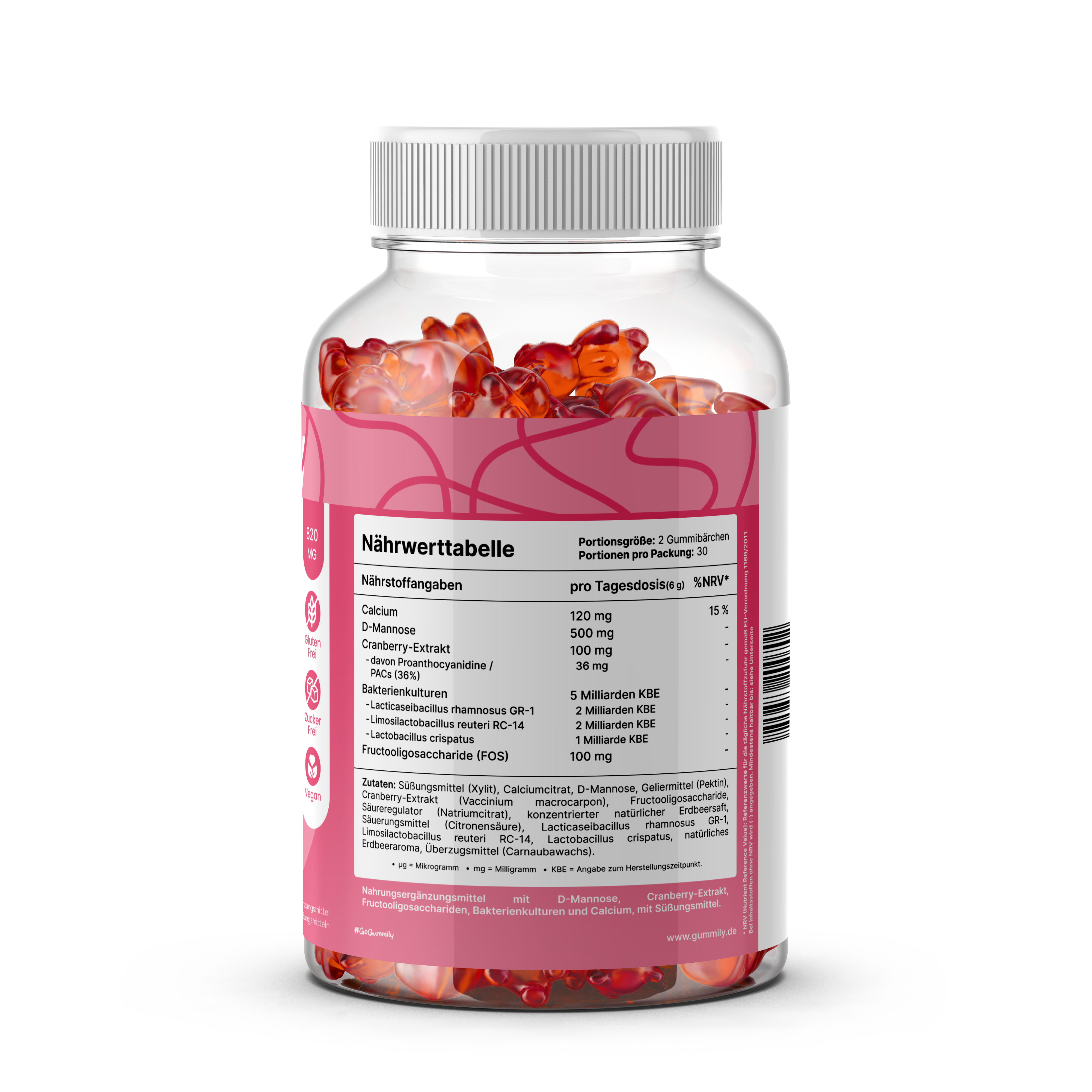 Calcium Gummies with Cultures & Cranberry – Strawberry, Vegan