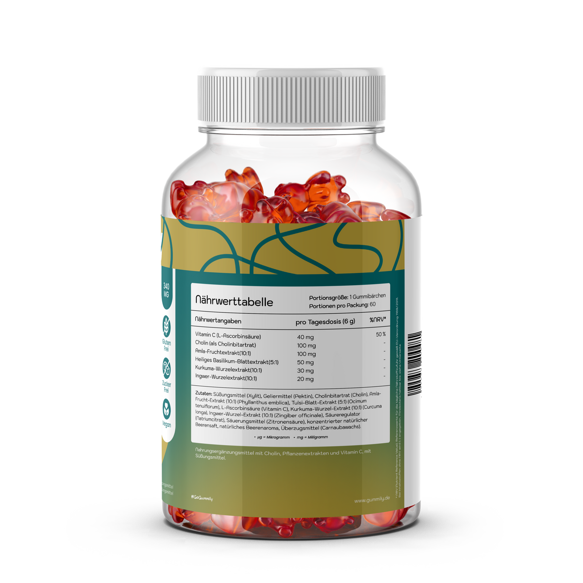 Amla Gummies with Choline & Vitamin C – Orange, Sugar-Free