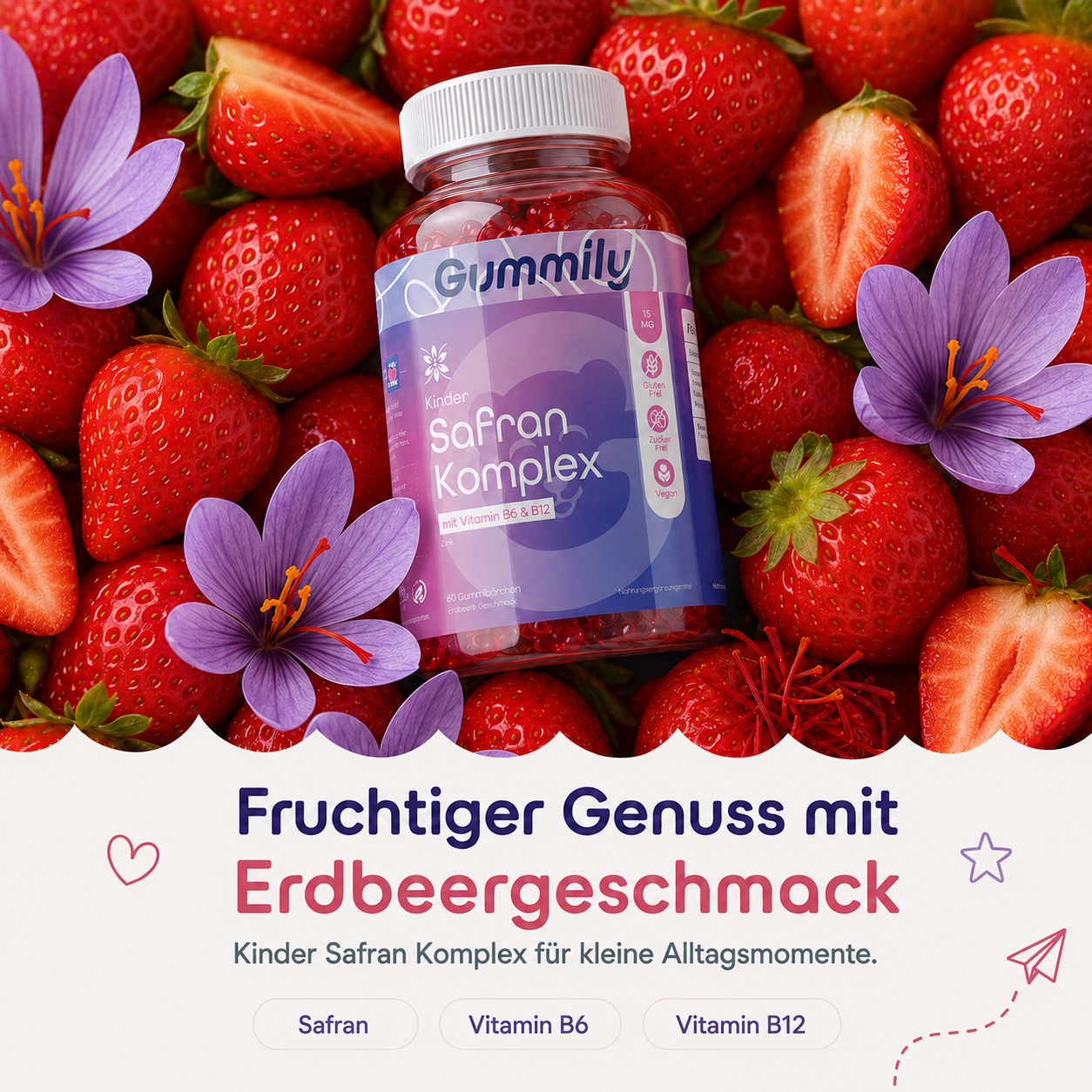 Kinder Safran Gummies mit Vitamin B6, B12 & Zink