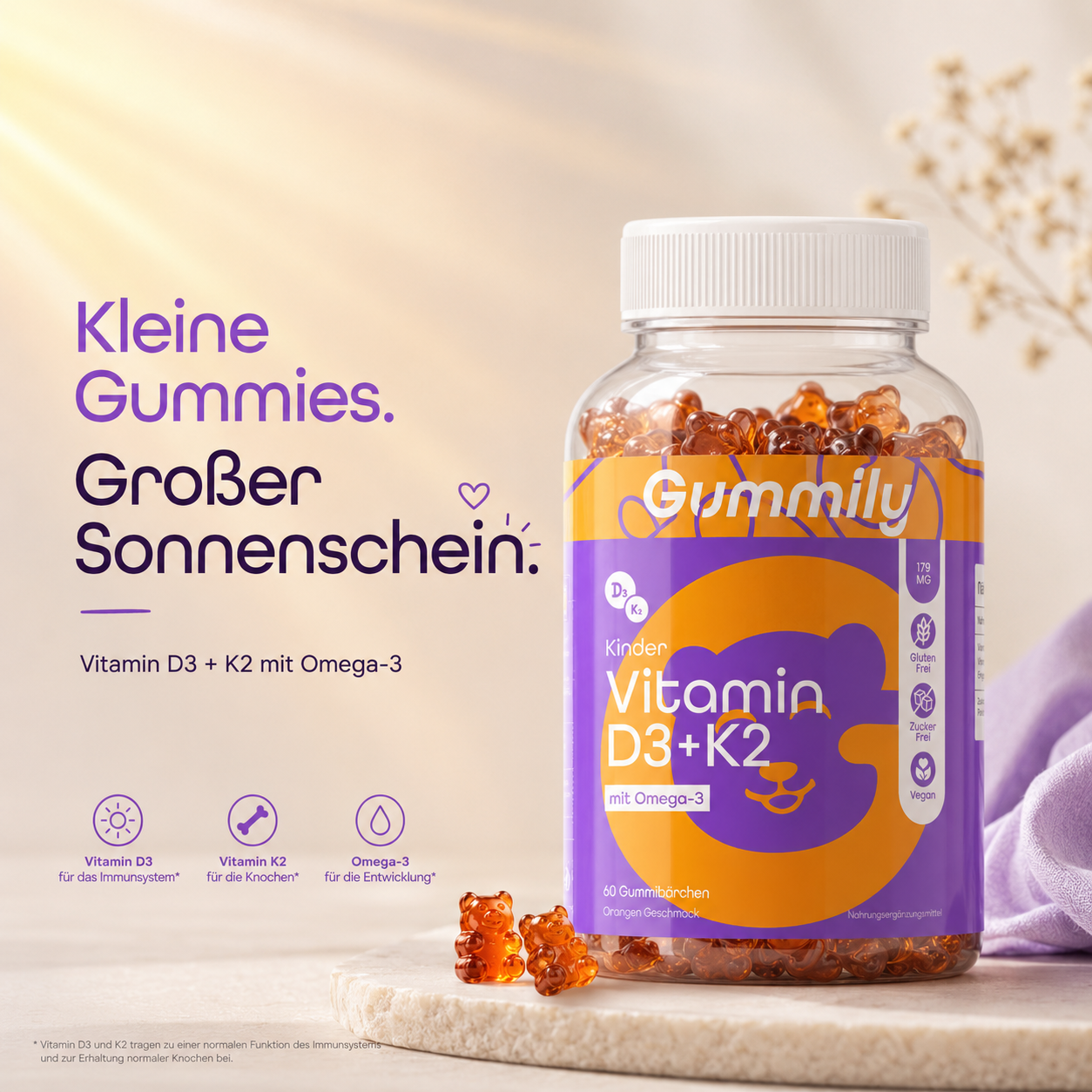 Vitamin D3+K2 Gummibärchen für Kinder