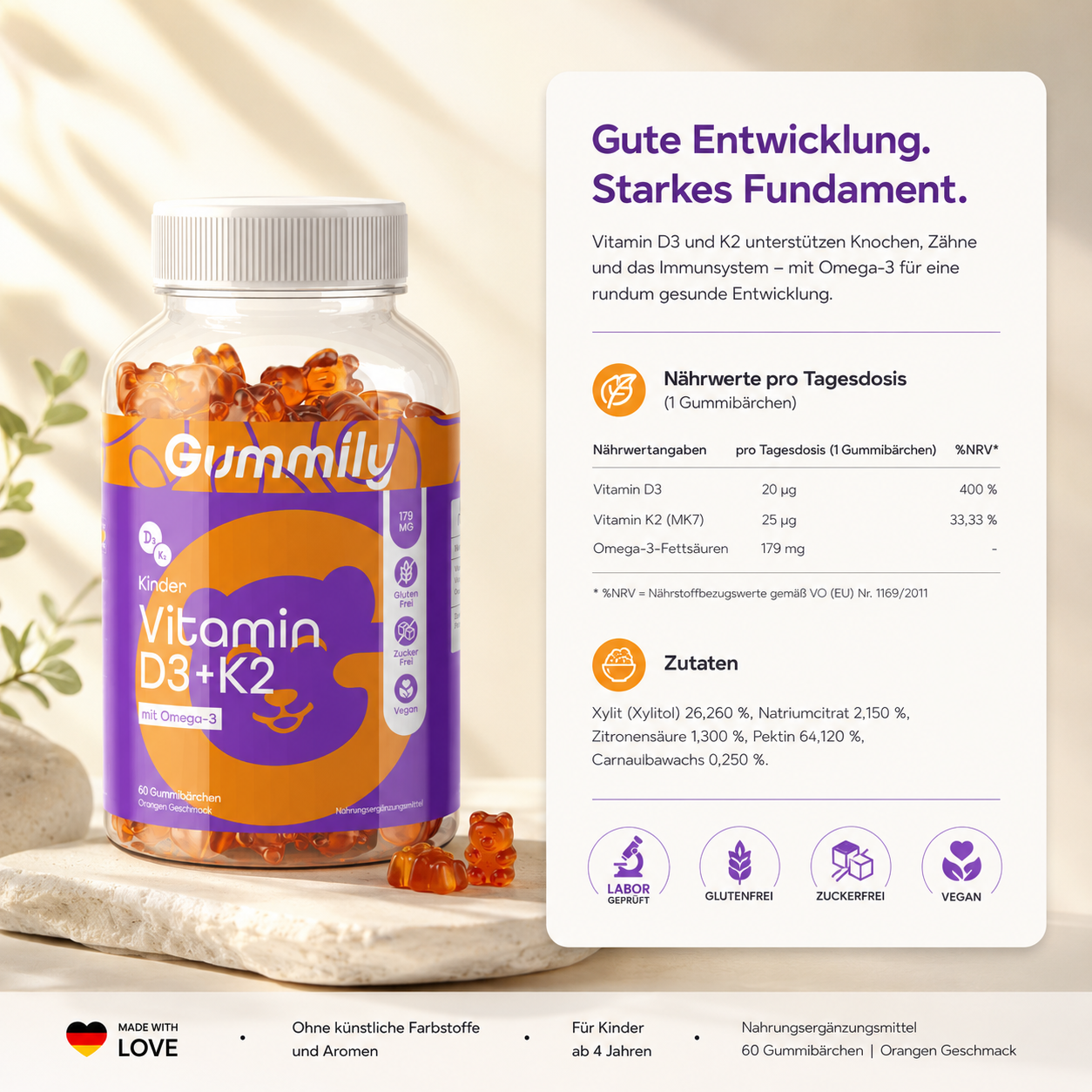 Vitamin D3+K2 Gummibärchen für Kinder