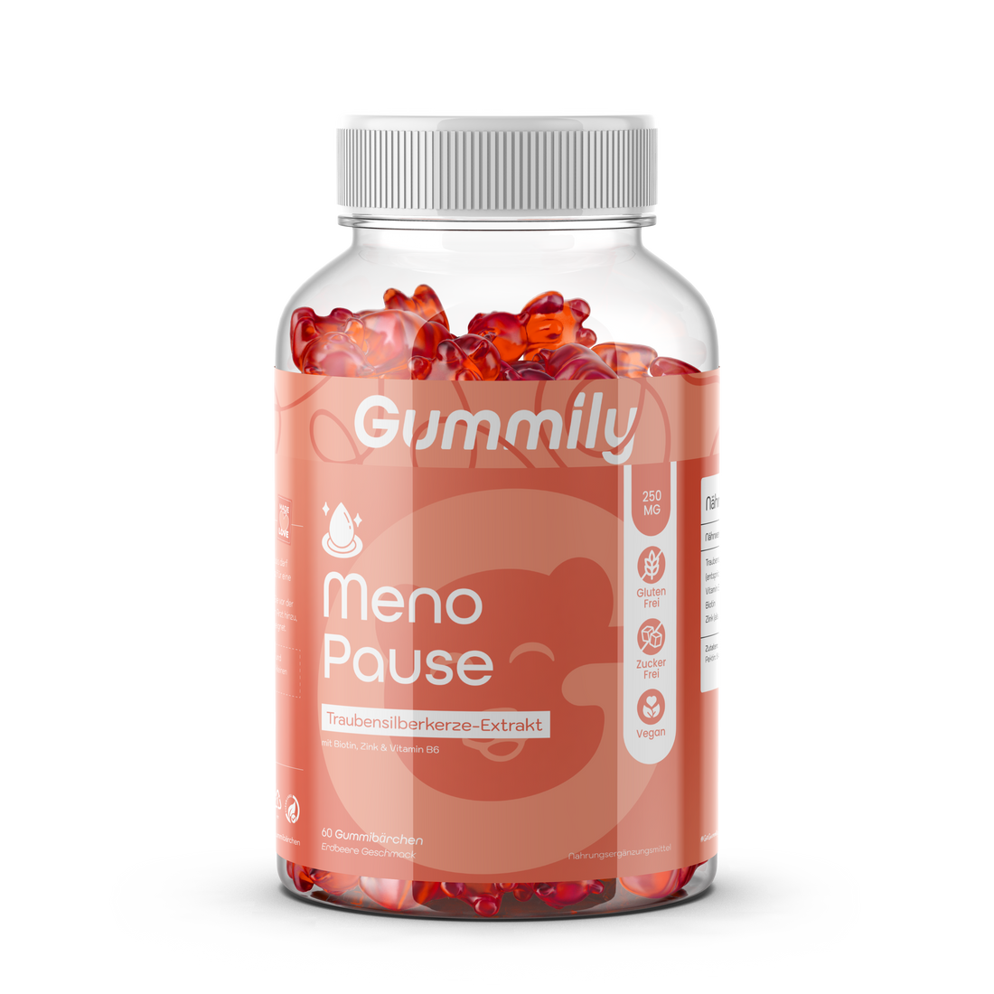 Strawberry Menopause Gummies with Vitamin B6 & Zinc Premium Supplement Bottle - Clean Front Product View