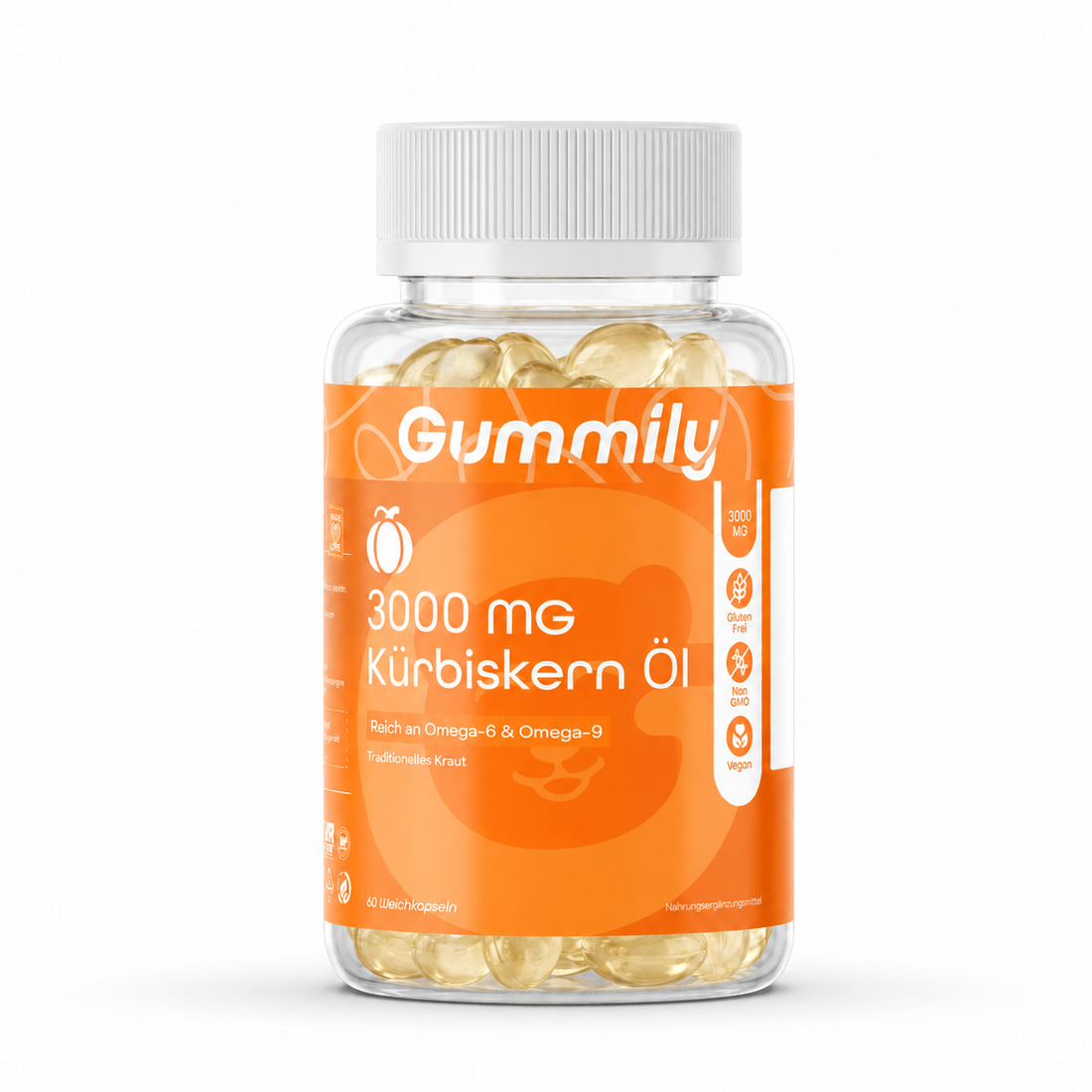Pumpkin Seed Oil 3000mg | Cold-Pressed Vegan Softgels Premium Supplement Bottle - Clean Front Product View