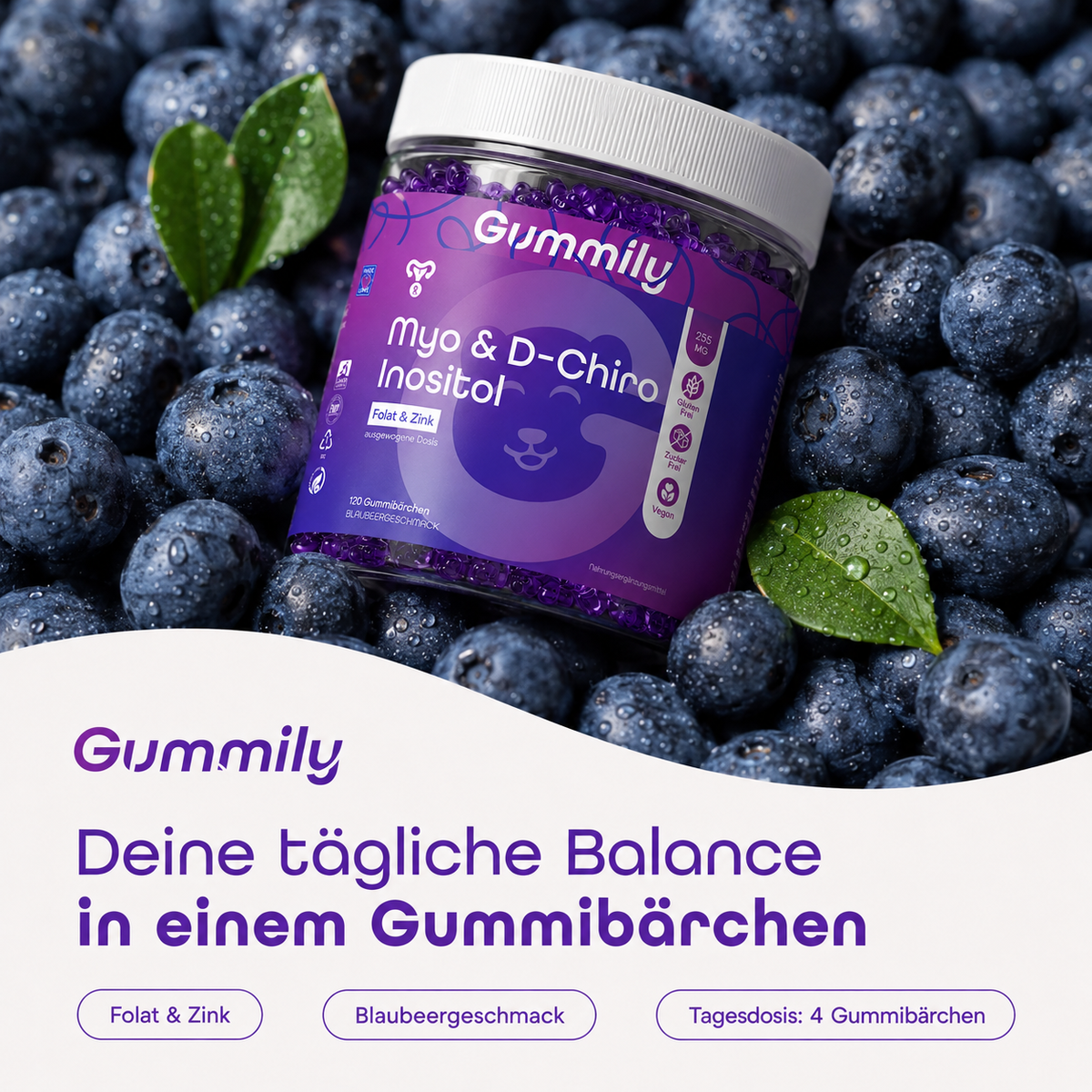 Myo- & D-Chiro-Inositol Gummibärchen 40:1 mit Zink & Folsäure – Heidelbeere
