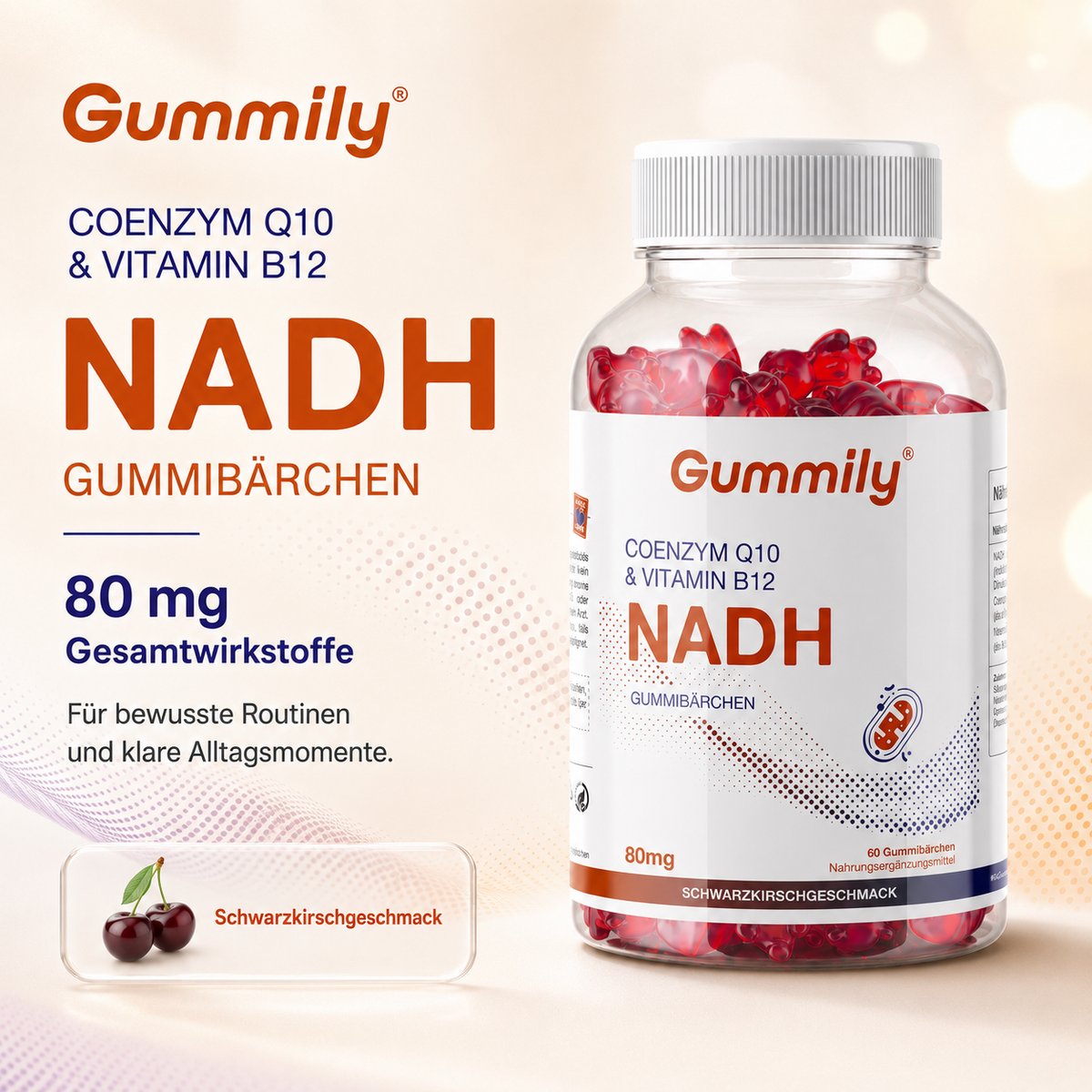 NADH & CoQ10 Gummis mit Vitamin B12 – Schwarzkirsche