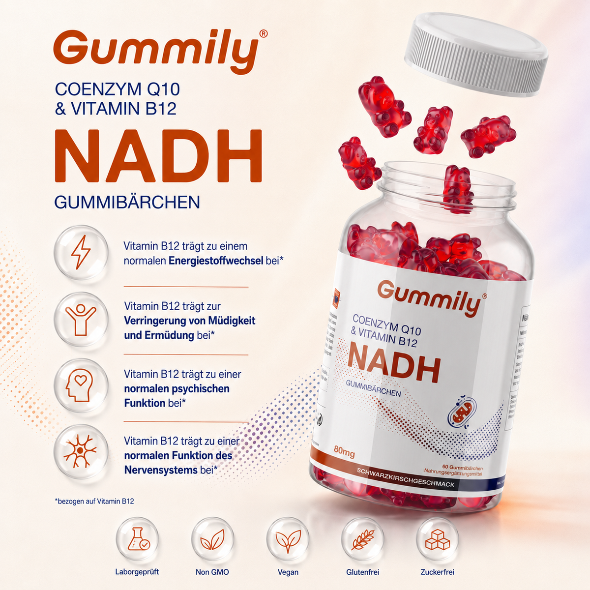 NADH & CoQ10 Gummis mit Vitamin B12 – Schwarzkirsche
