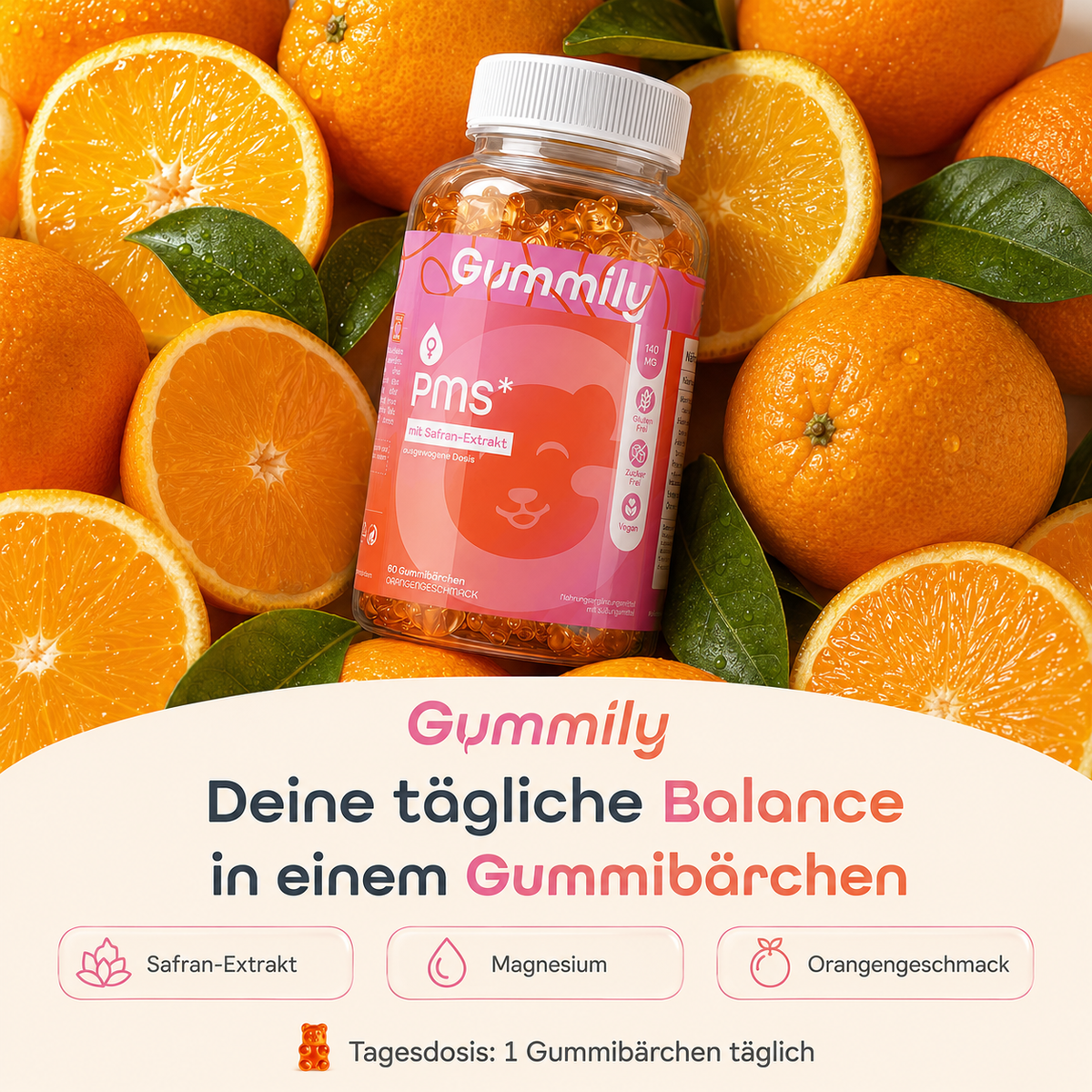 PMS Komplex Gummibärchen mit Mönchspfeffer & Safran – Orange