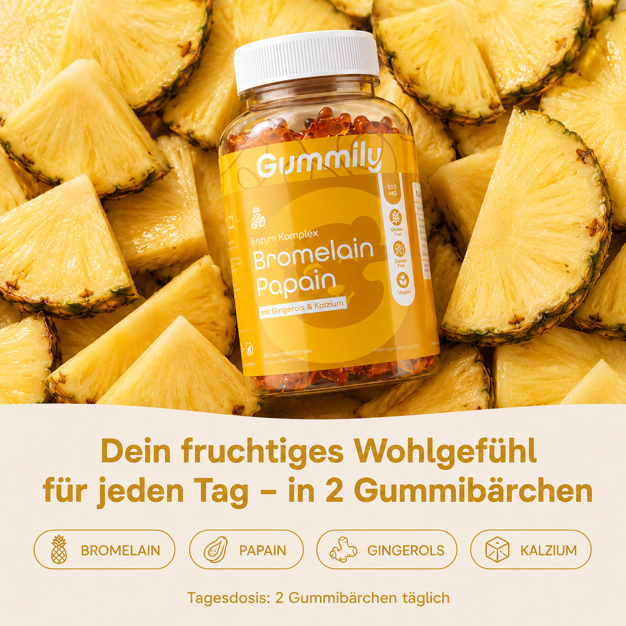 Fortgeschrittene Enzym-Gummibärchen mit Kalzium - Ananasgeschmack