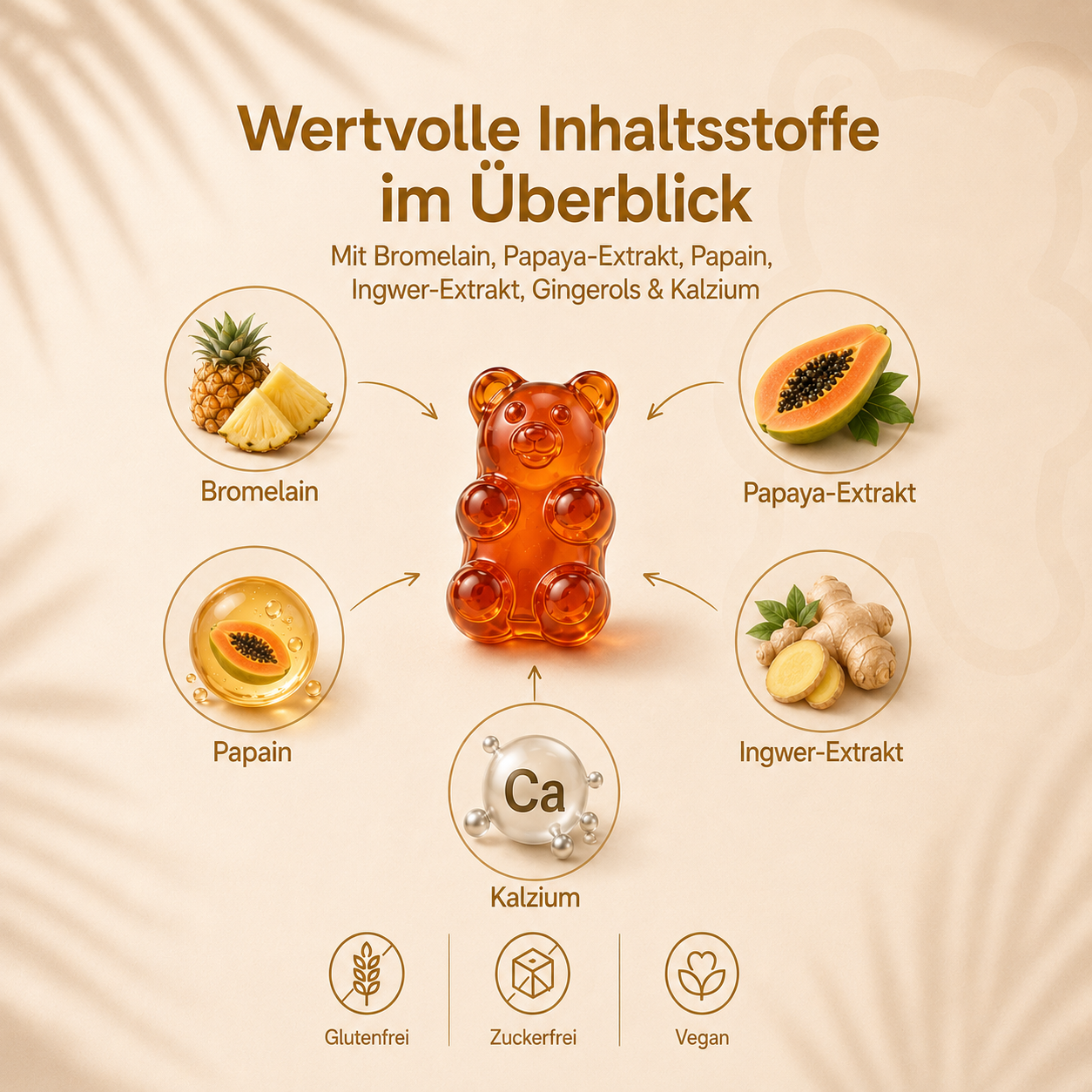 Fortgeschrittene Enzym-Gummibärchen mit Kalzium - Ananasgeschmack