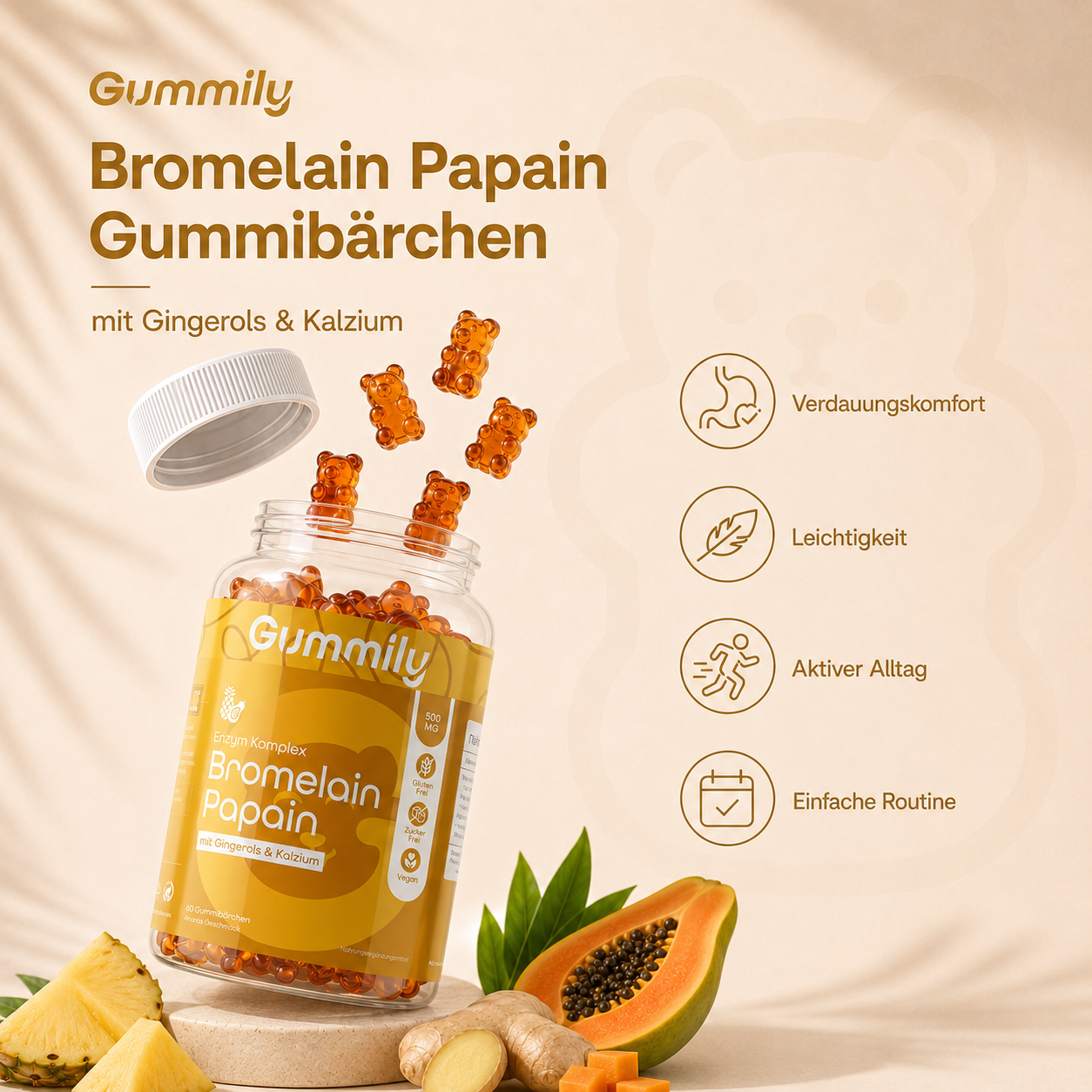 Fortgeschrittene Enzym-Gummibärchen mit Kalzium - Ananasgeschmack