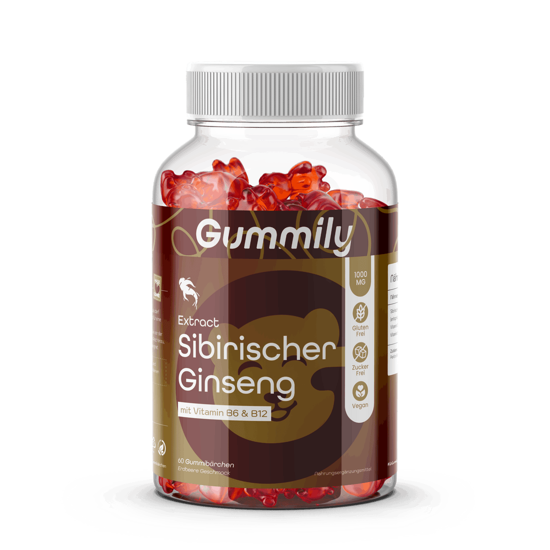 Siberian Ginseng Gummies with Vitamin B6 & B12 Premium Supplement Bottle - Clean Front Product View