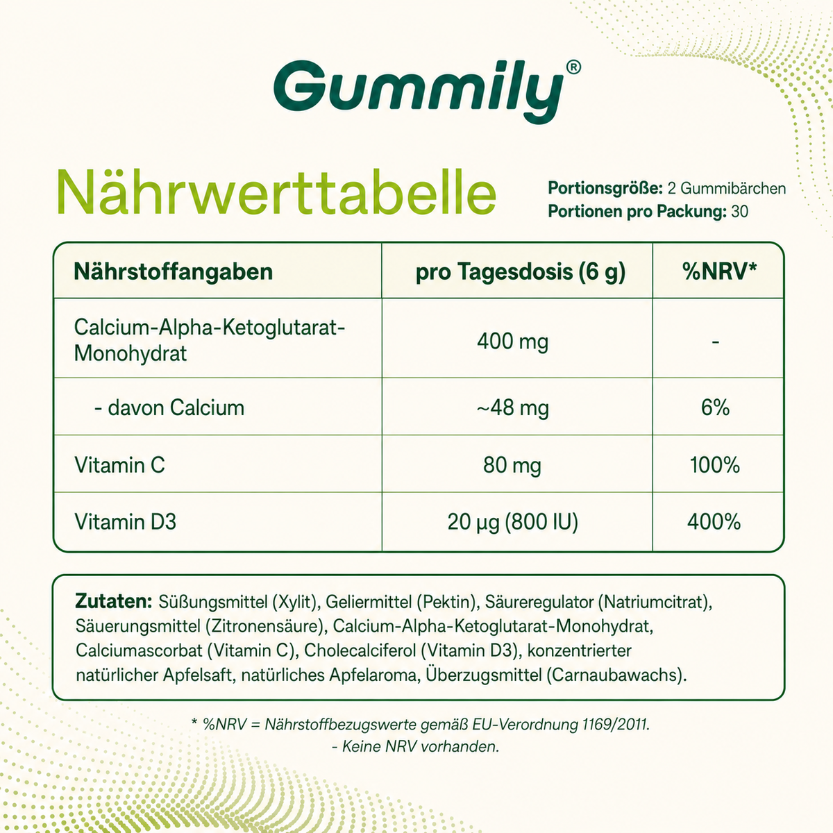 Calcium AKG Gummis mit Vitamin C & D3 – Apfel, Vegan