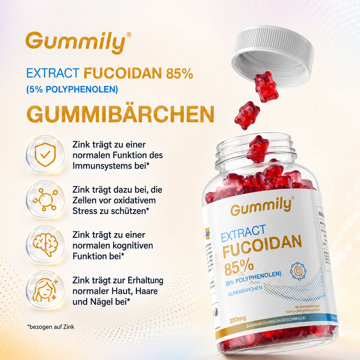 Fucoidan Gummibärchen mit Braunalgenextrakt & Zink – Schwarze Kirsche